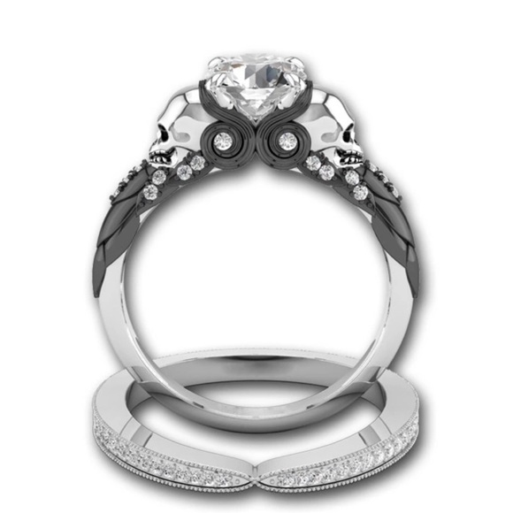 Halloween π Set Skull CZ Crystals Rings 6-10 - Picture 2 of 2